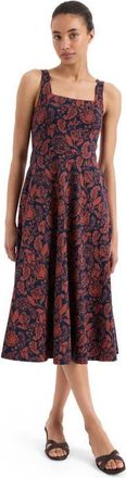 Pact Fit & Flare Square Neck Dress Made With Organic Cotton in Navy Blooming Vines at Nordstrom, Size X-Small