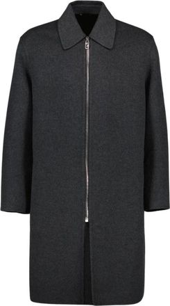 Fendi Wollen Jas Klassiek Lang Rits Zakken - Heren - Mantel - Grijs - XL - Wol - Jassen