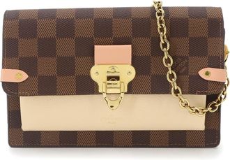 Louis Vuitton Damier Ebene Ivory Pink Damier Canvas Leather Chain/Shoulder Wallet (Pre-Owned)