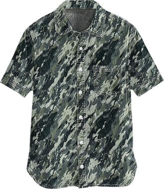 Generic Shirts for Men Short Sleeve Printed Shirt Button Down Retro 90S T-Shirt with Pocket Summer Casual Tops Collared Tee Ropa Casual para Hombre(Green, M)