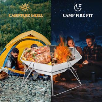 OEM Braseros Para Calefacci&oacute;n Exterior, Parrilla De Acero Inoxidable Para Fogatas, Estufa De Camping Port&aacute;til Con Bolsa De Almacenamiento Y Pinzas Largas,