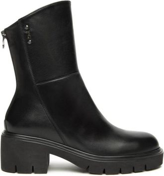 Nero Giardini Zwarte leren enkellaarsjes met rits - Dames - Laarzen met Hak - Zwart - 38 EU - Schoenen