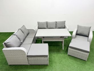 Fimous 9 Seater Poly Rattan Outdoor Garden Furniture Rectangular Dining Table Sofa Set Patio 3 Seater Sofa Reclining Chair 3 Seater Sofa 2 Big