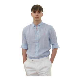 Polo Ralph Lauren Linnen Streep Shirt - Heren - Casual Overhemden - Blauw - M - Linnen - Overhemden