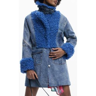 Desigual Denim & Faux Shearling Coat at Nordstrom, Size X-Large