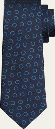 Kiton Mens Geometric Outline Silk Sevenfold Tie