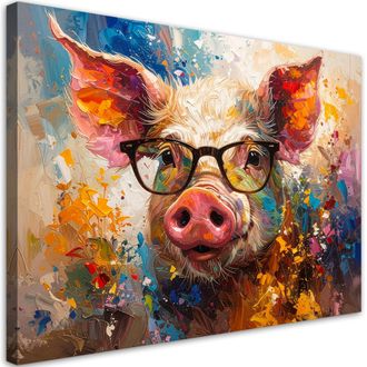 Feeby Cuadro En Lienzo, Cerdo Colorido Con Gafas, 100x70