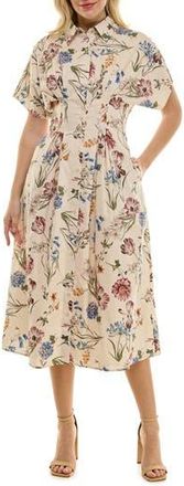 Nicole Miller Printed Stretch Cotton Shirtdress in Cream Botanics at Nordstrom Rack, Size 12