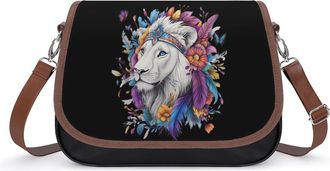 Generic Wild Natural Colorful Lion Crossbody Bag Womens Handbag PU Message Bags Shoulder Purse with Adjustable Strap
