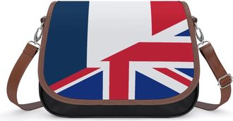Generic Flag of France And United Kingdom Crossbody Bag Womens Handbag PU Message Bags Shoulder Purse with Adjustable Strap
