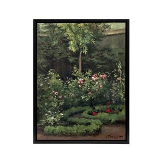 Artery8 A Rose Garden Landscape Camille Pissarro Black Framed Canvas Wall Art | Size: W24 x H32