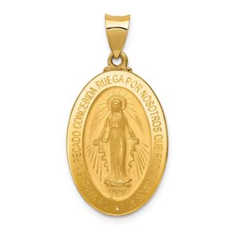 Diamond2Deal 14k Yellow Gold Polished and Satin Hollow Spanish Miraculous Medal Pendant