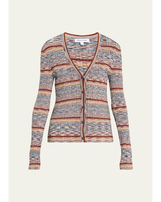 Veronica Beard Calliope Striped Rib-Knit Cardigan