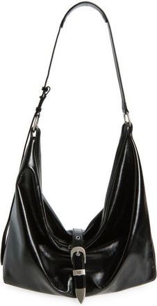 Margesherwood Belted Leather Hobo Bag in Black Glossy Plain at Nordstrom
