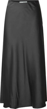 Selected Satijnen Midi Rok - Dames - Midirokken - Grijs - S - Satijn - Rokken
