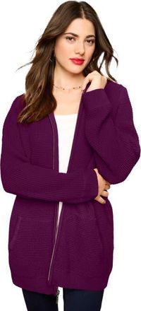 Roaman's Plus Size Waffle Knit Zip Front Relaxed Hoodie in Dark Berry at Nordstrom, Size Small