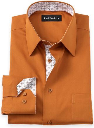 Paul Fredrick Slim Fit Non-iron Cotton Solid Dress Shirt With Contrast Trim
