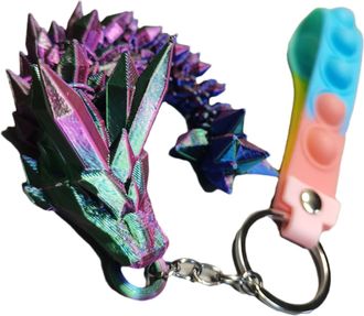 Generic Crystal Dragon Keychain, Printed Dragon Flexible Key Chain | Dragon Keychain | Rainbow Pearlescent Color Interlocking Body Segment and Leg Figurine Ke