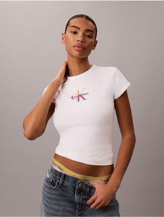 Calvin Klein Jeans Calvin Klein Womens Pride Monologo Baby Tee - Open White - XL