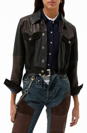Versace Crop Mixed Leather Jacket in Black at Nordstrom, Size 2 Us