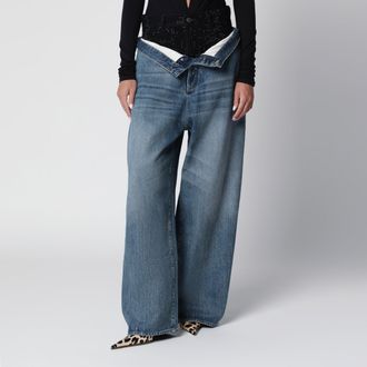 The Attico Blue and black wide-leg jeans with double waistband