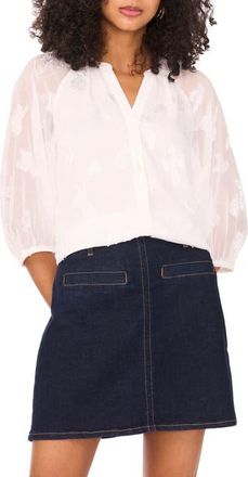 Vince Camuto Embroidered Front Button Top in New Ivory at Nordstrom, Size Medium