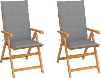 vidaXL Vidaxl - Sillas De Jard&iacute;n 2 Uds Con Cojines Grises Madera Maciza De Teca