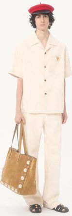 Valentino Camicia Da Bowling Valentino In Denim Con Vgold Uomo AVORIO 44