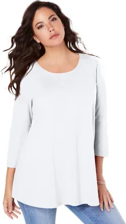 Roaman's Plus Size Ultimate Three Quarter Sleeve Swing Tee in White at Nordstrom, Size 16