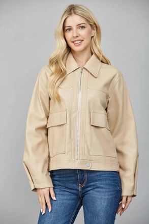 Fate Thommi Faux Leather Jacket In Sand