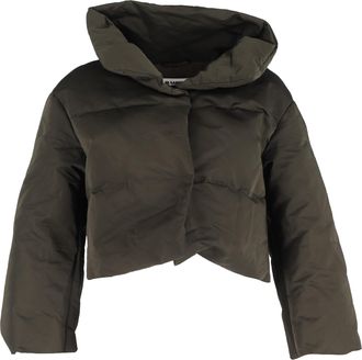 Jil Sander Cropped Puffer Jacket in Green Nylon