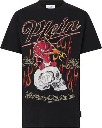 Philipp Plein Round Neck T-Shirt Little Devil Crystal - Heren - T-shirts - Zwart - XS - Katoen - Tops