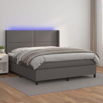 vidaXL Vidaxl - Cama Box Spring Colch&oacute;n Y Led Cuero Sint&eacute;tico Gris 180x200 Cm