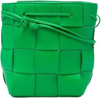 Bottega Veneta Pre-owned Woven Nappa Bucket Bag - Dames - Vintage Tas - Groen - ONE Size - Leer - Vintage