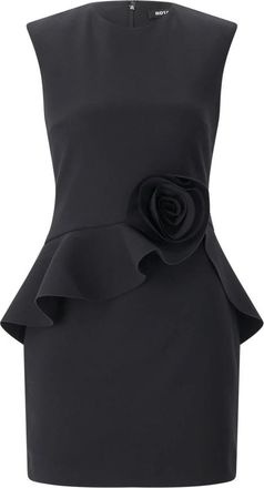 Rotate Jurk met ruches en bloemenapplicatie - Dames - Korte kleedjes - Zwart - XL - Kleedjes