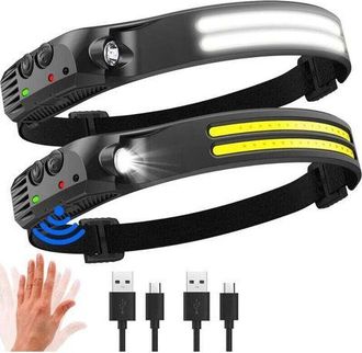 OEM Linterna Frontal Led Ultra Potente, 2000 L&uacute;menes, &Aacute;ngulo De Haz De 230&deg;, Recargable Por Usb Con Sensor De Movimiento, Resistente Al Agua Ipx5, Ligera 