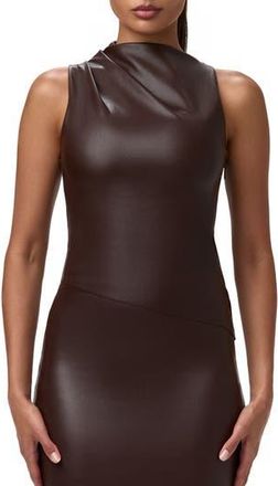 Naked Wardrobe Asymmetric Faux Leather Top in Dark Chocolate at Nordstrom Rack, Size X-Small