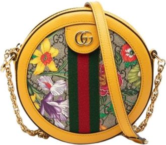 Gucci Pre-owned Canvas Crossbody Bag - Dames - Vintage Schoudertas - Geel - ONE Size - Leer - Vintage