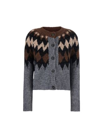 Tela Eiko Geometric Cropped Acrylic-Blend Cardigan