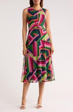 Vince Camuto Front Twist Mesh Midi Dress in Pink Multi at Nordstrom Rack, Size 4