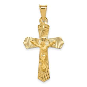 Diamond2Deal 14k Yellow Gold Polished Satin Diamond-Cut Crucifix Pendant
