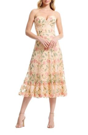 Dress The Population Carina Floral Appliqu&eacute; Strapless Cocktail Dress in Blush Multi at Nordstrom, Size Xx-Small