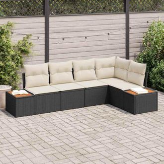 vidaXL Vidaxl - Conjunto De Sof&aacute; De Jard&iacute;n Con Coj&iacute;n 5 Pcs Negro Y Crema