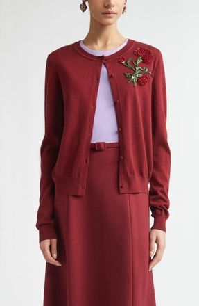 Carolina Herrera Crystal Embroidered Silk Cardigan in Rioja Multi at Nordstrom, Size Medium