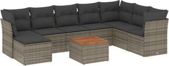 vidaXL Set De Muebles De Jard&iacute;n 9 Pzas Y Cojines Rat&aacute;n Sint&eacute;tico Gris Vidaxl