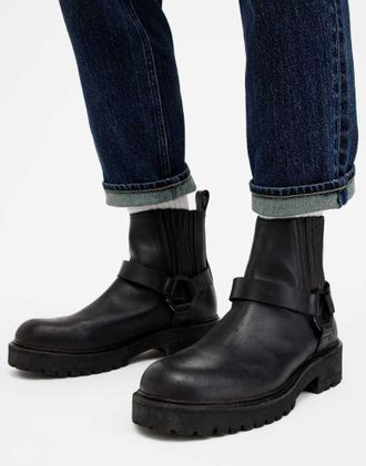 AllSaints All Saints Mens AllSaints hank leather biker boots in black - Size UK 10