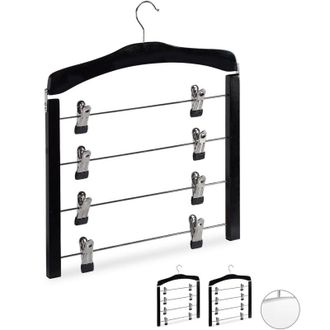 Relaxdays Pack 12 Perchas M&uacute;ltiples Con Pinzas Para Faldas O Pantalones, Madera-metal-goma, Negro - Relaxdays