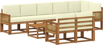 vidaXL Conjunto De Sof&aacute;s De Exterior 9 Uds. Natural Y Crema Poli&eacute;ster Vidaxl