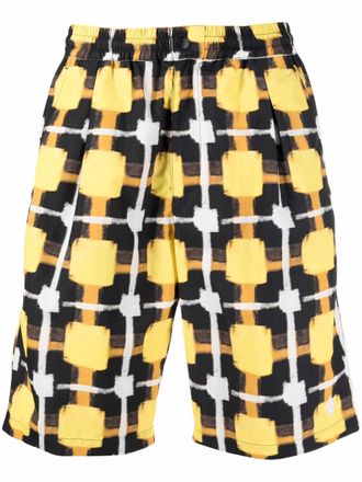 Marcelo Burlon straight-leg checked track shorts - men - Polyamide/Polyamide/Polyester - S - Yellow