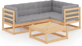 vidaXL Juego De Muebles De Jard&iacute;n 5 Pzas Y Cojines Madera Pino Maciza Vidaxl